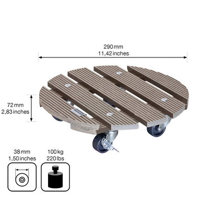 Multi Roller WPC, Tragkraft 100 kg, taupe, ca. 7 x 29 x 29 cm Multi Roller WPC, Tragkraft 100 kg, taupe, ca. 7 x 29 x 29 cm
