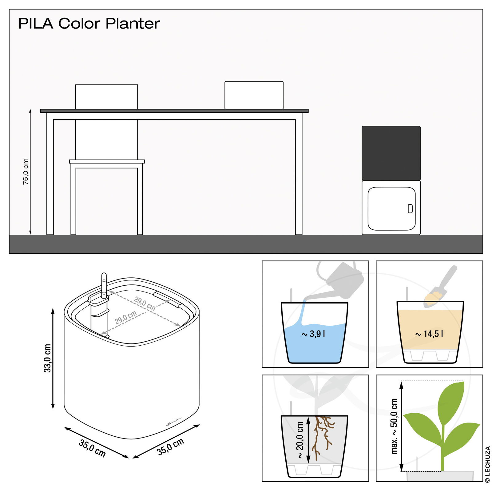 Lechuza 'Pila Color Planter', sandbraun, 35 x 35 x H 32,5 cm