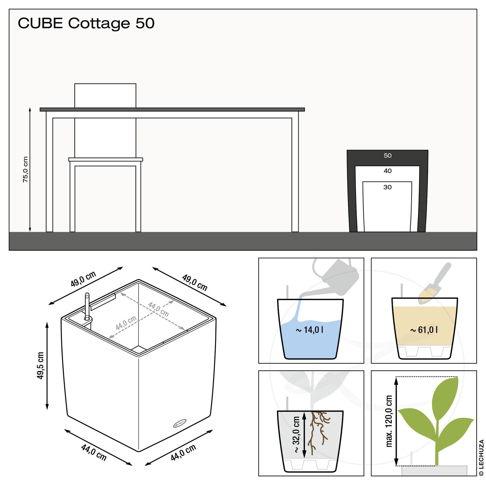 Lechuza 'Cube Cottage 50', mokka, 49 x 49 x H 49,5 cm