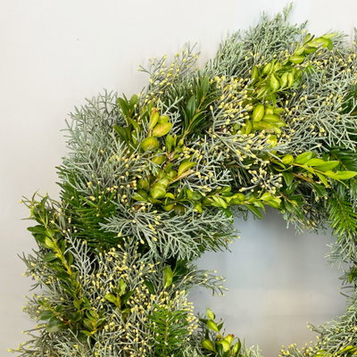 Adventskranz, Arizonica-Bux, halbrund gebunden, ca. 30 cm Ø Adventskranz, Arizonica-Bux, halbrund gebunden, ca. 30 cm Ø