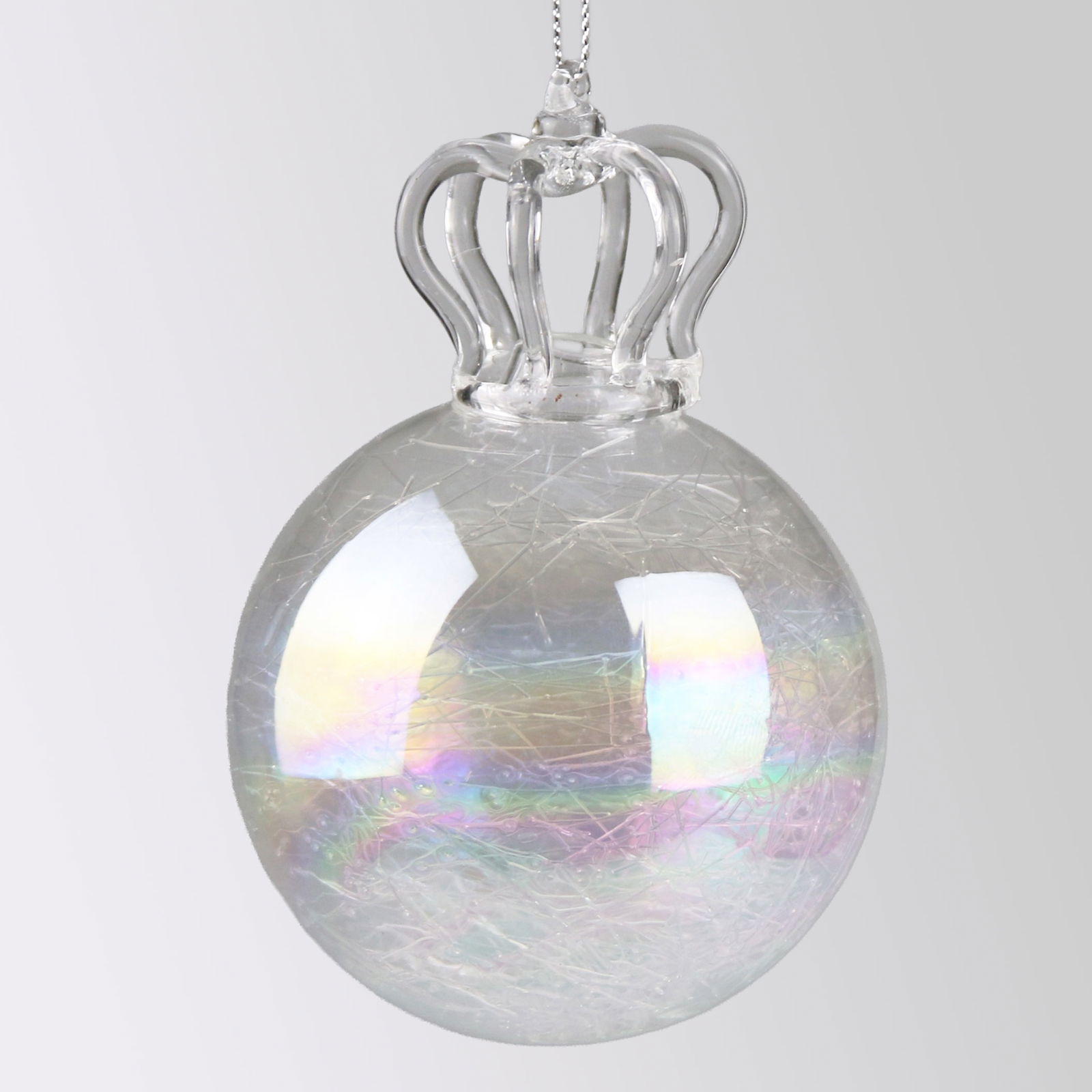 Glaskugel mit Krone, irisierend, Ø 8 x 12 cm