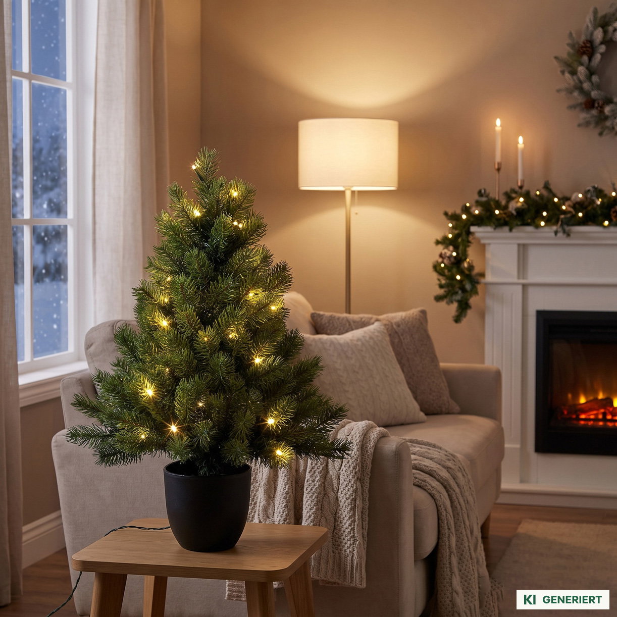 Künstlicher Weihnachtsbaum im Topf mit LED-Beleuchtung, Höhe ca. 90 cm
