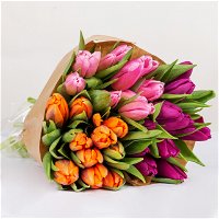 Blumenbund mit Tulpen, 30er-Bund, lila-pink-orange, inkl. gratis Grußkarte