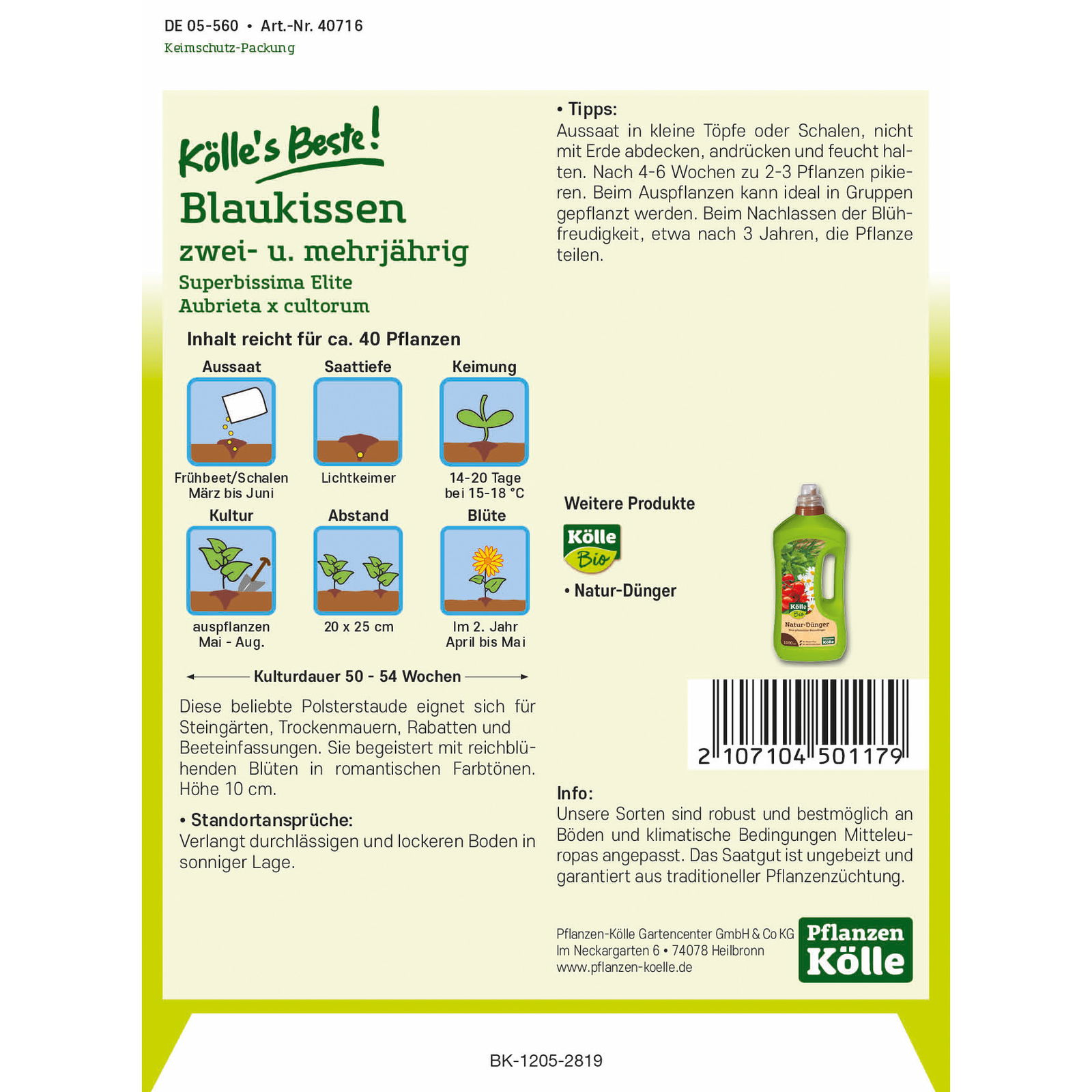 Kölle's Beste Blumensamen Blaukissen 