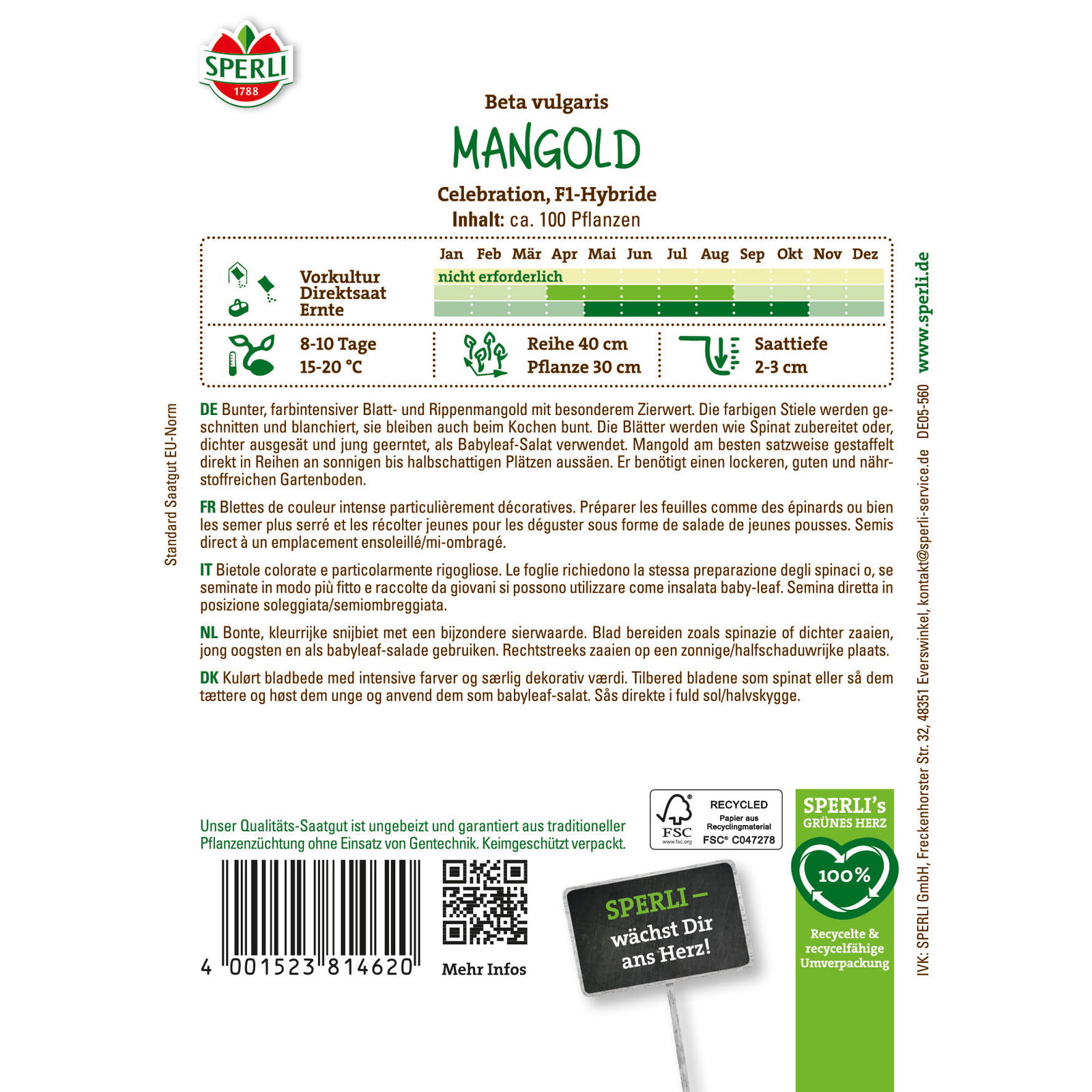 Sperli Saatgut Mangold 'Celebration', bunt