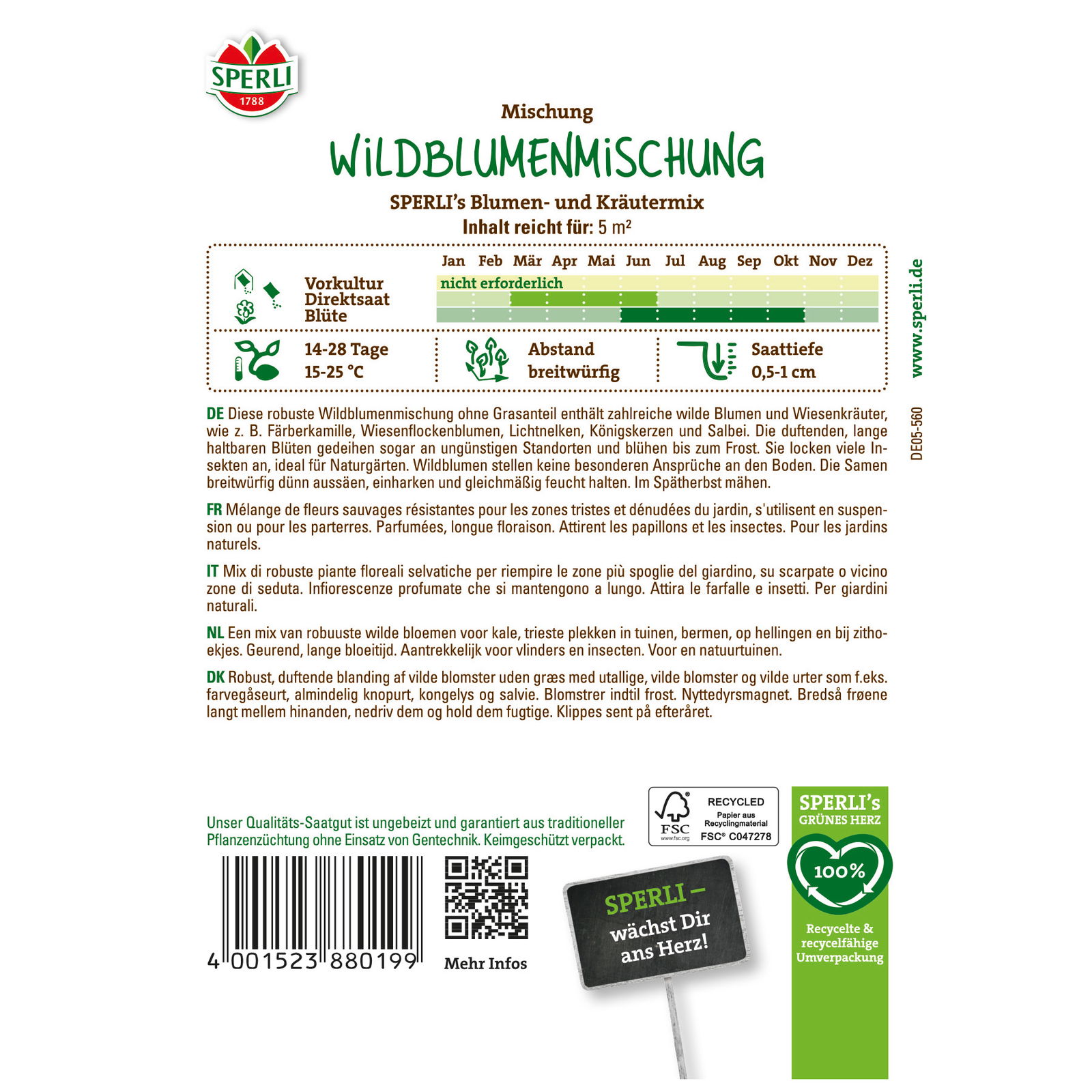 Sperli Blumensamenmischung, Wildblumenmischung 'SPERLI's Blumen-und Kräuermix' Sperli Blumensamenmischung, Wildblumenmischung 'SPERLI's Blumen-und Kräuermix'