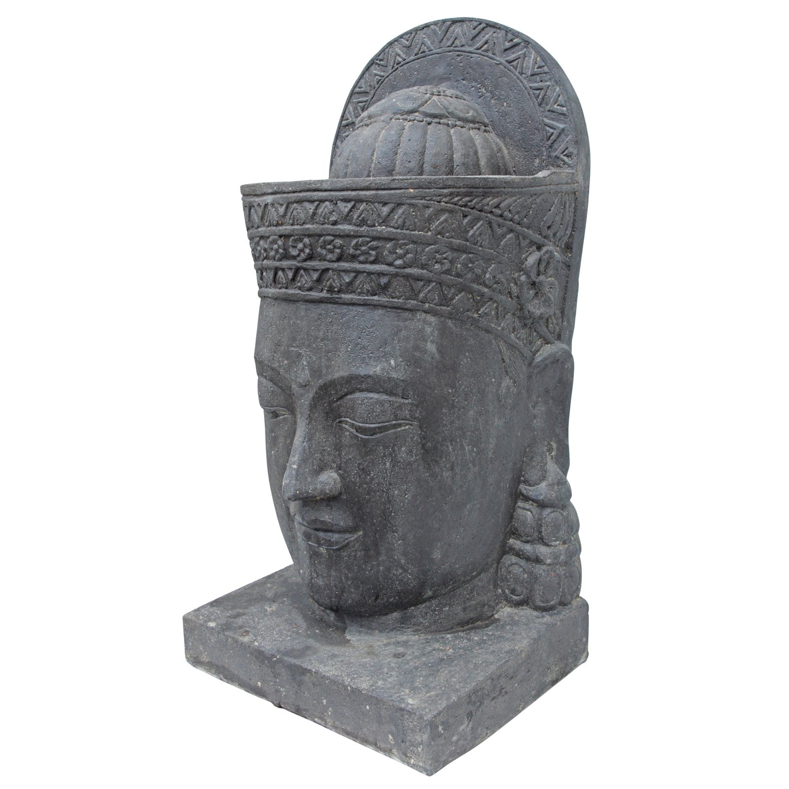 Khmer-Kopf, grau, gefärbt, Steinguss, 85 x 46 x 36 cm, 97 kg
