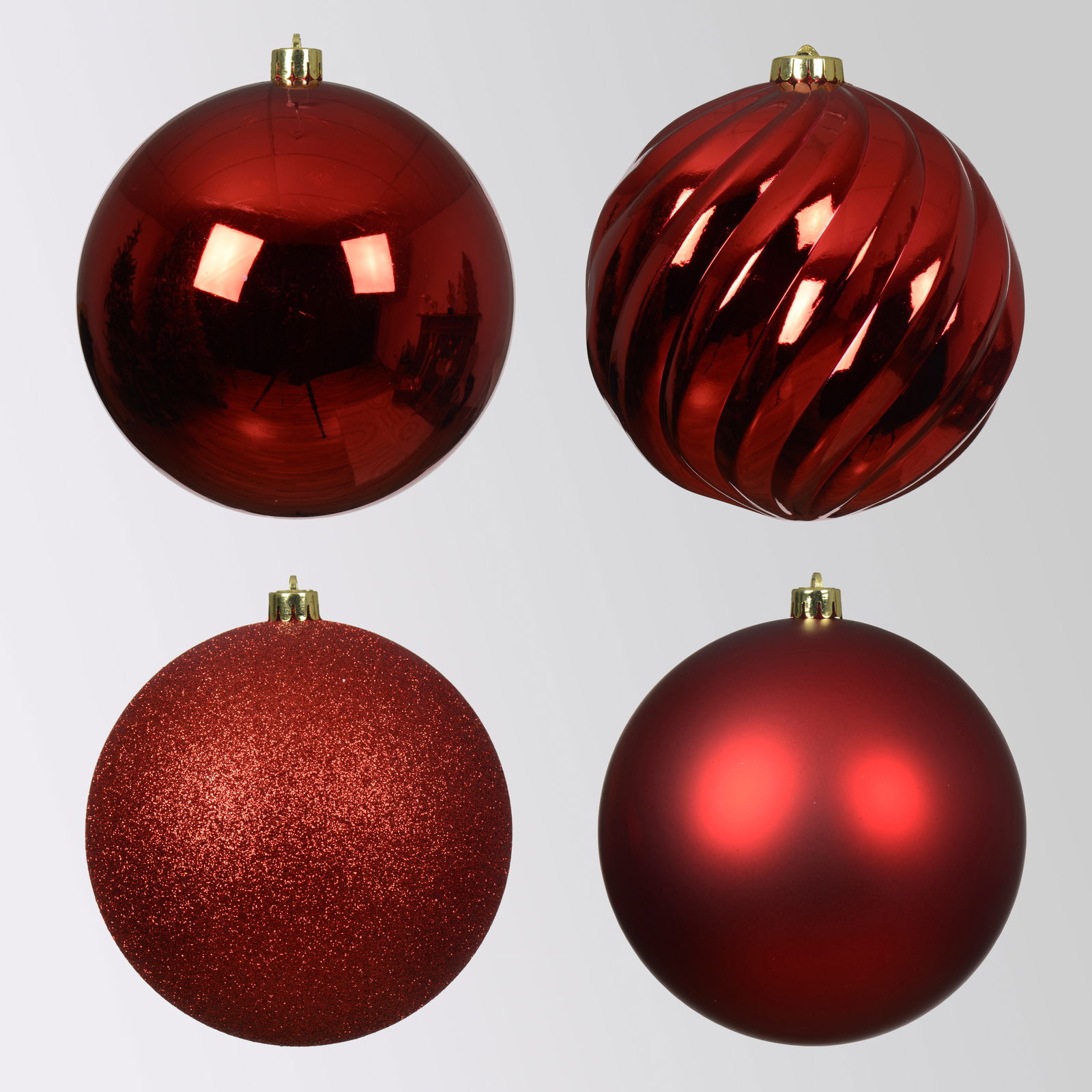 Christbaumkugeln, weihnachtsrot, Kunststoff, ca. Ø 14 cm, 4er-Set Christbaumkugeln, weihnachtsrot, Kunststoff, ca. Ø 14 cm, 4er-Set