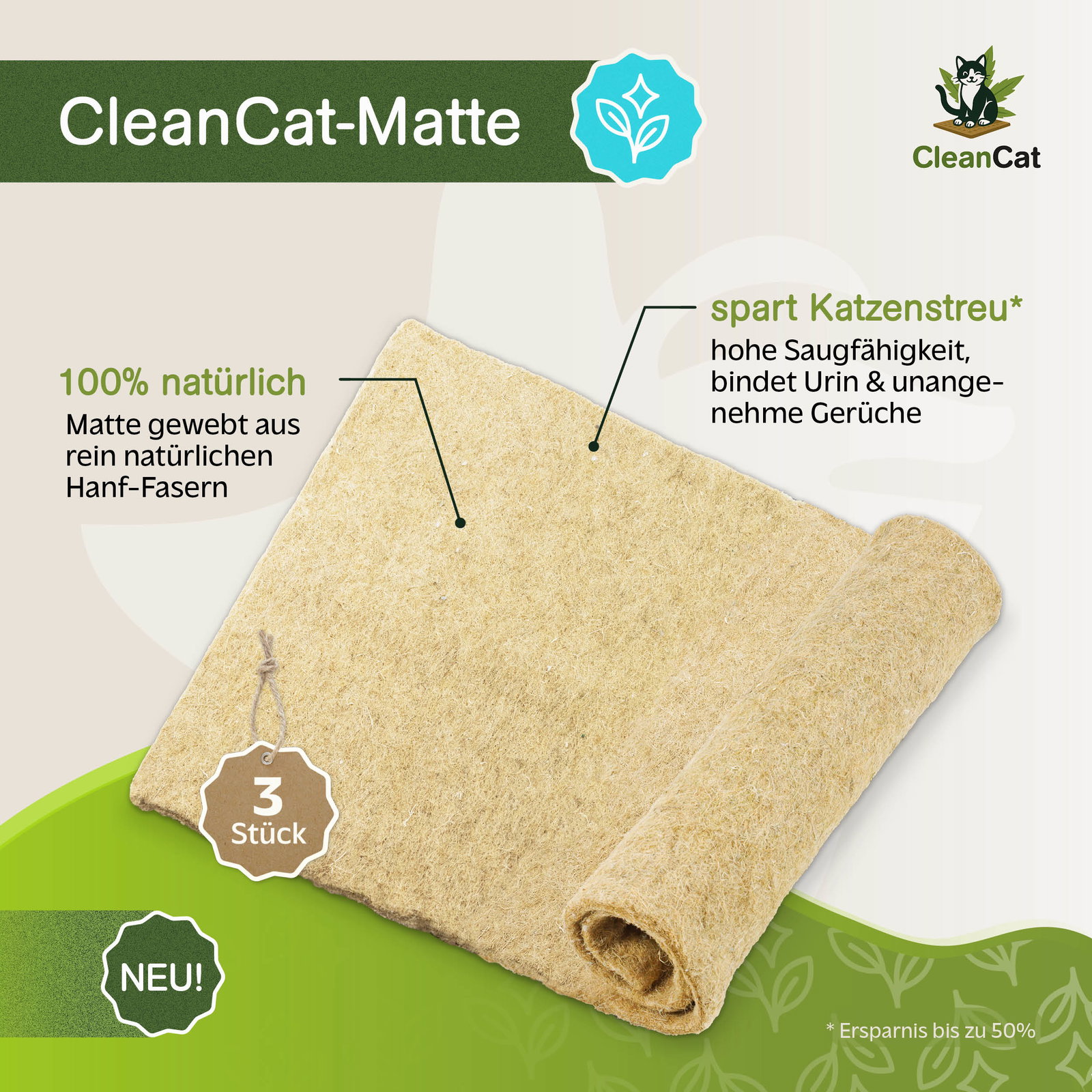 Rohrschneider Clean Cat Hanfmatte, 3er-Set, ca. 33 x 40 x H0,5 cm Rohrschneider Clean Cat Hanfmatte, 3er-Set, ca. 33 x 40 x H0,5 cm