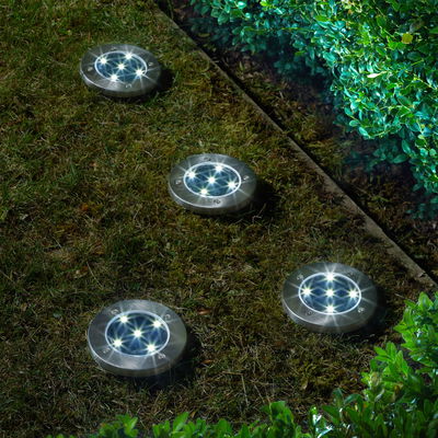 Solarbodenleuchte Up Light, 5 Literumen, 4er-Set, grau, schwarz, 14 x 11,5 cm