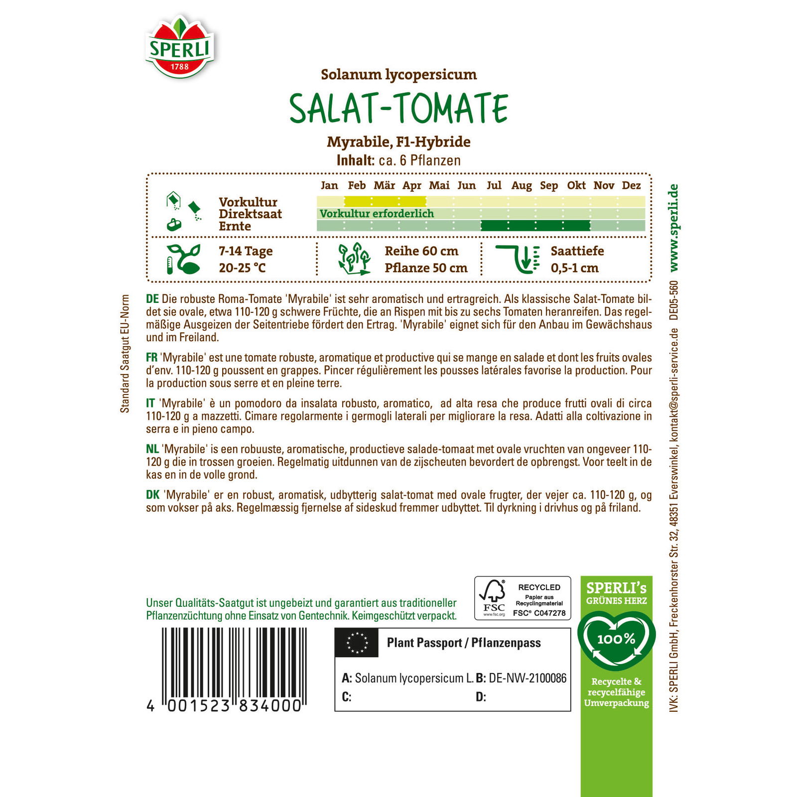 Sperli Saatgut Salat-Tomate 'Myrabile', rot