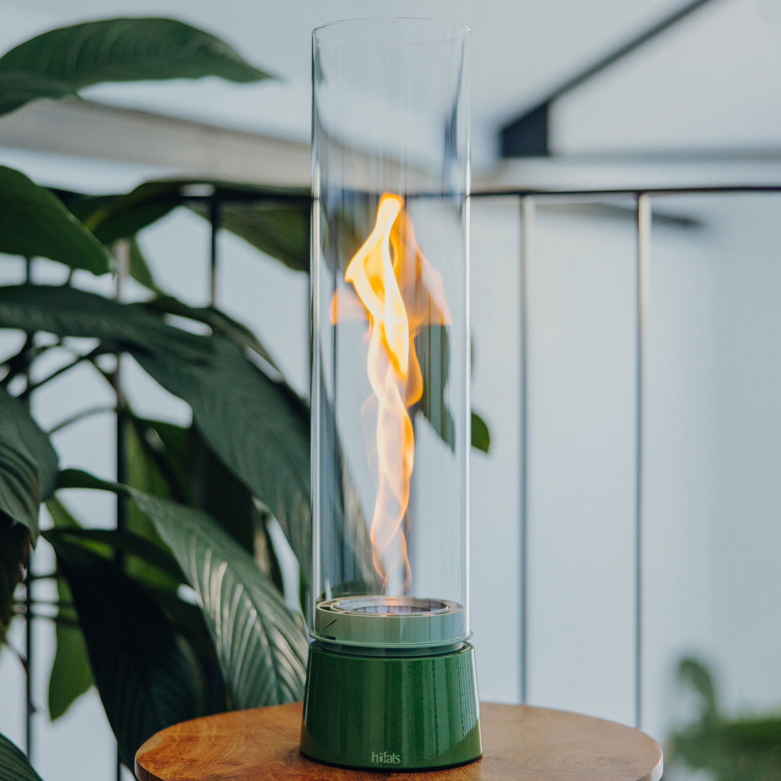 Höfats Tischfeuer 'Spin Air 1200', grün, Edelstahl, Ø13,8 x H54 cm