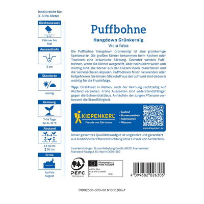 Saatgut, Puffbohne 'Hangdon Grünkernig' Saatgut, Puffbohne 'Hangdon Grünkernig'