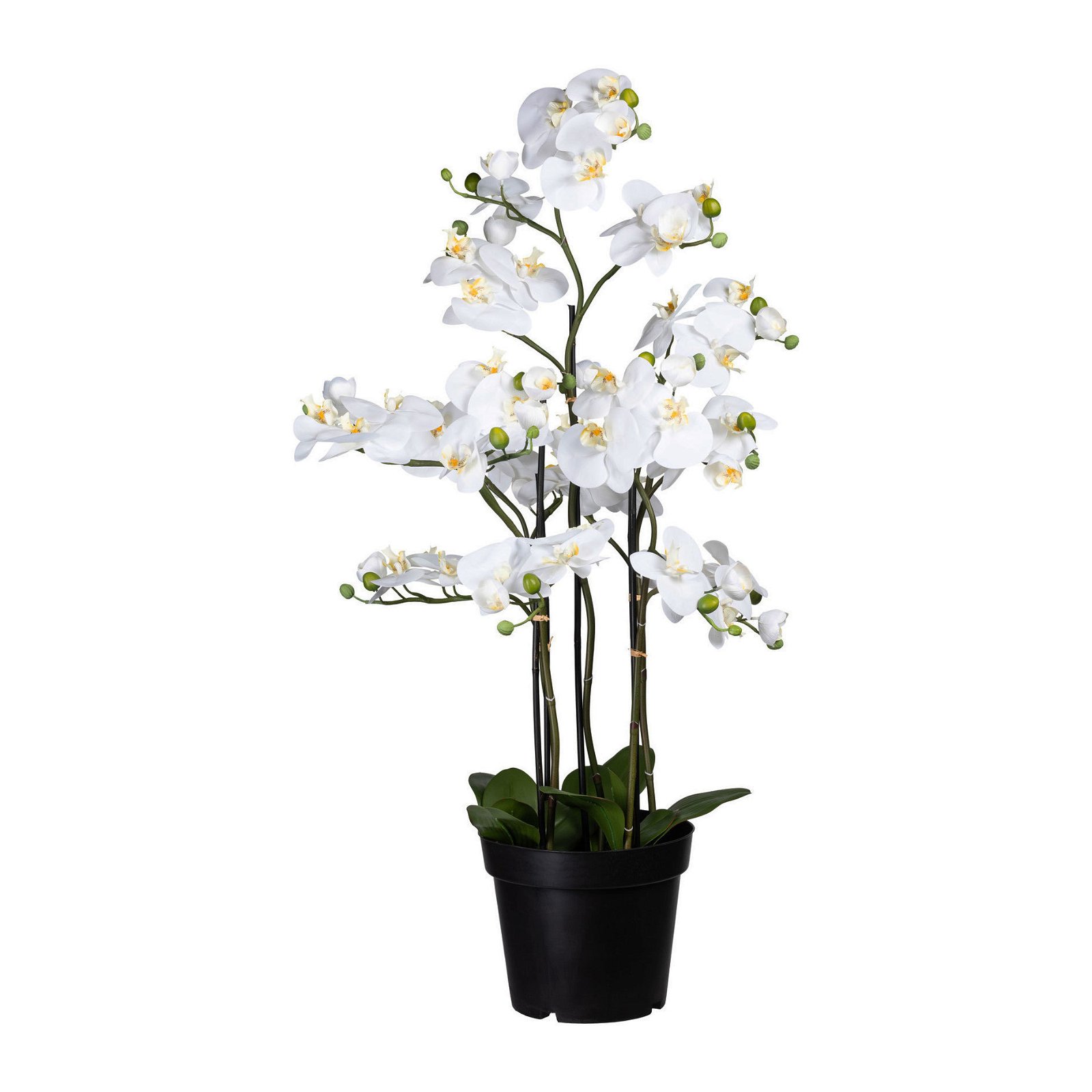 Künstliche Orchidee, Phalaenopsis, 13 Rispen, weiße Blüten, ca. 110 cm, 26 x 22 cm Kunststofftopf, mit Erde
