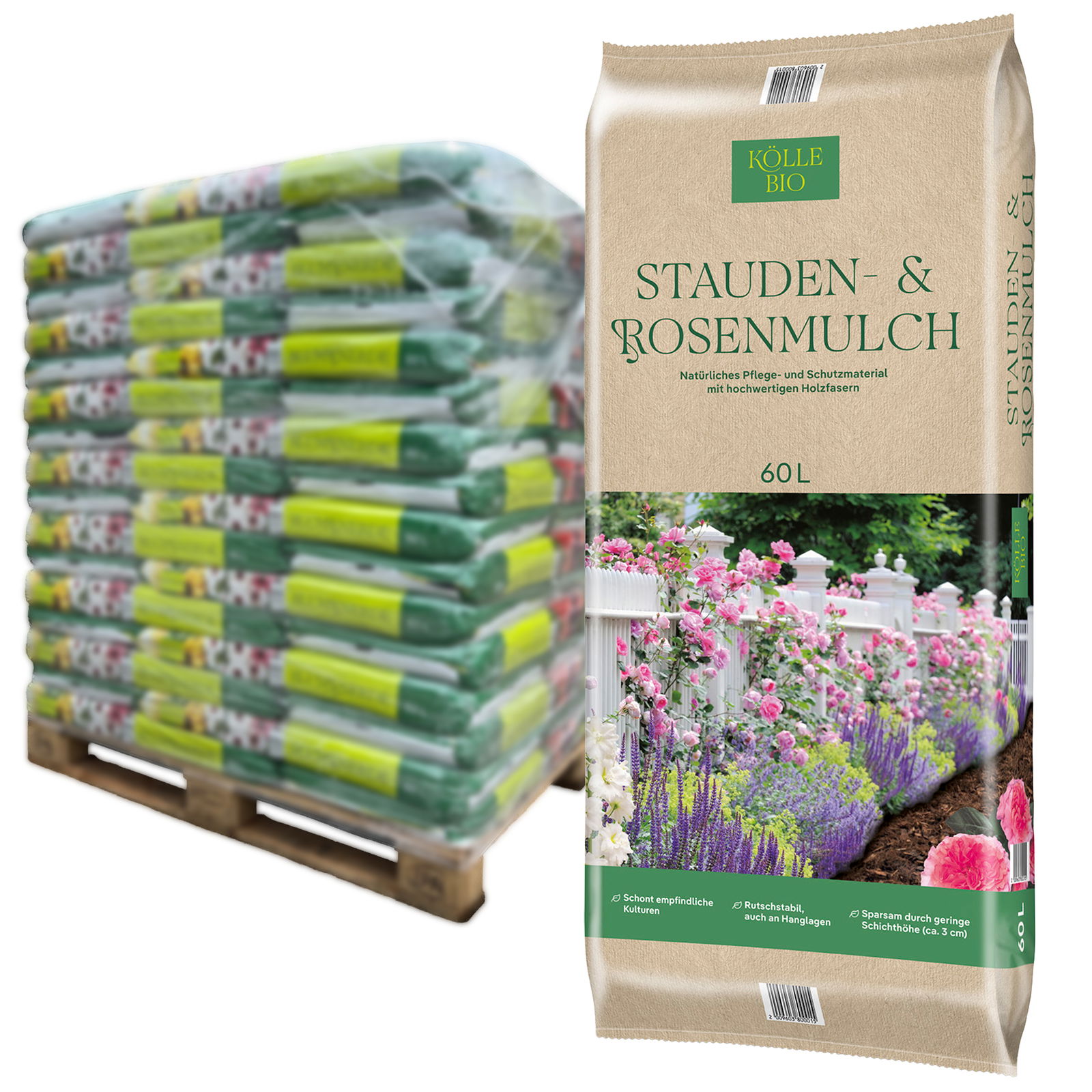 Kölle Bio Stauden- & Rosenmulch, 48 Sack à 60 l, gesamt 2880 Liter