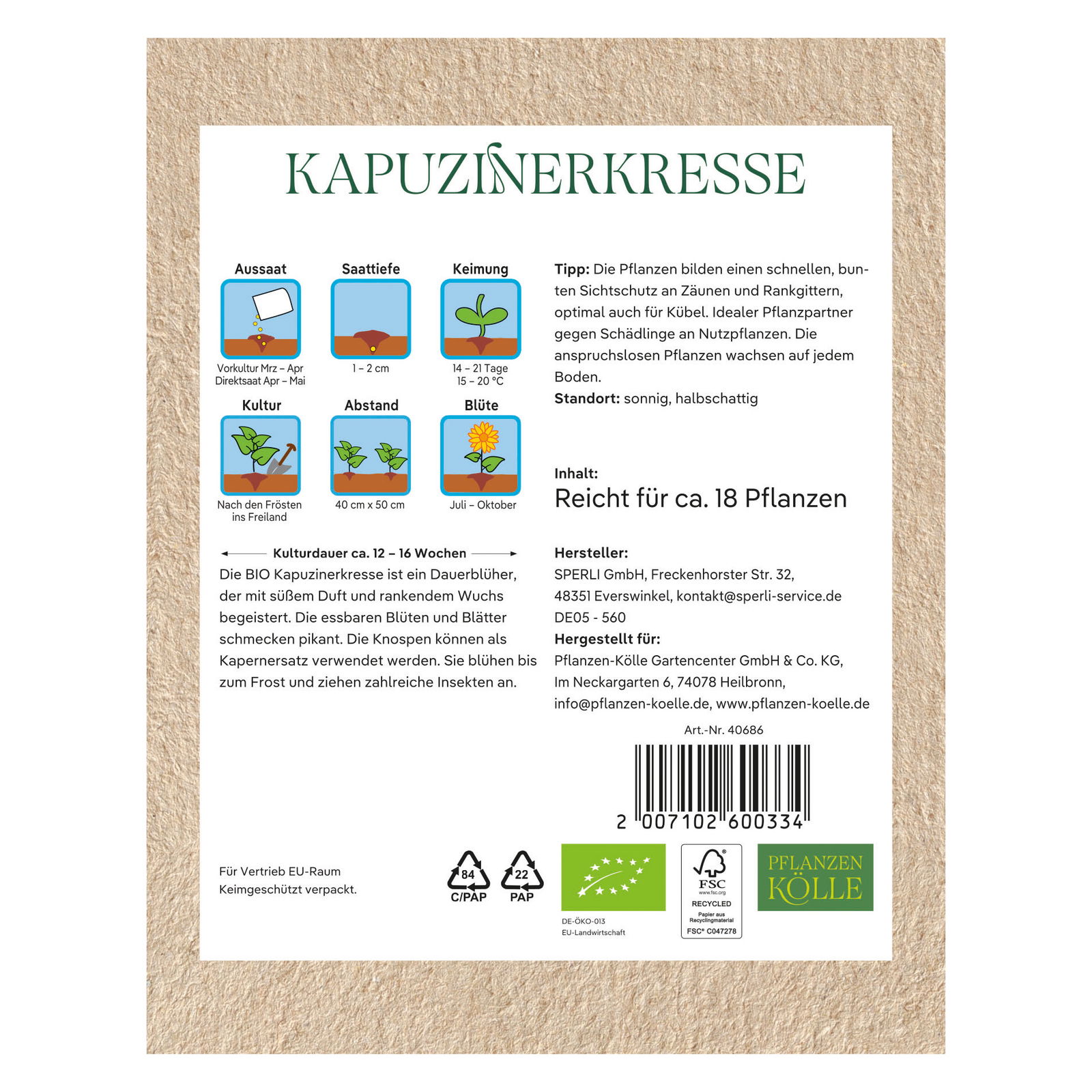 Kölle Bio Kräutersamen, Kapuzinerkresse