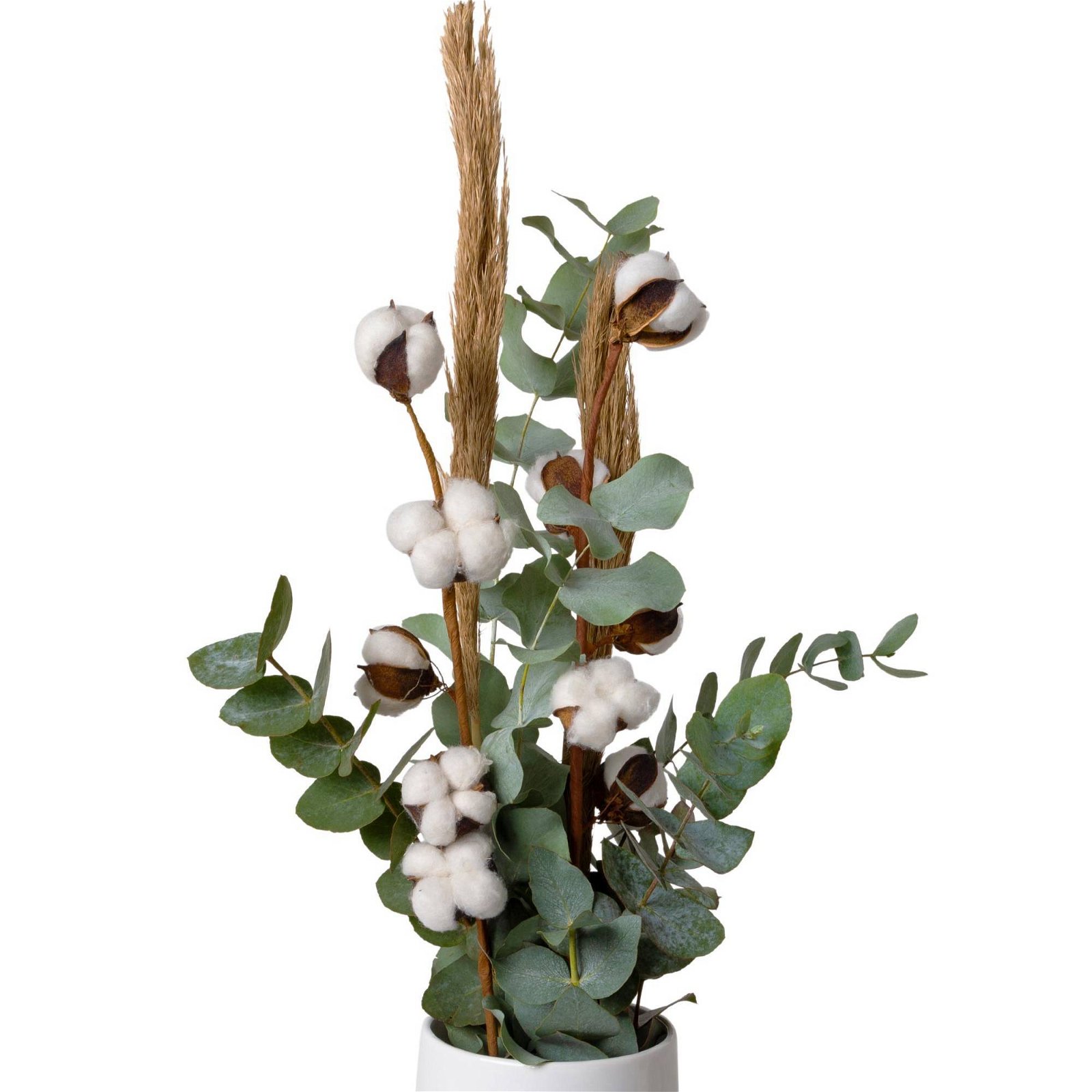 Trockenstrauß Jessi aus Eukalyptus, Pampasgras & Baumwolle, 2er-Set