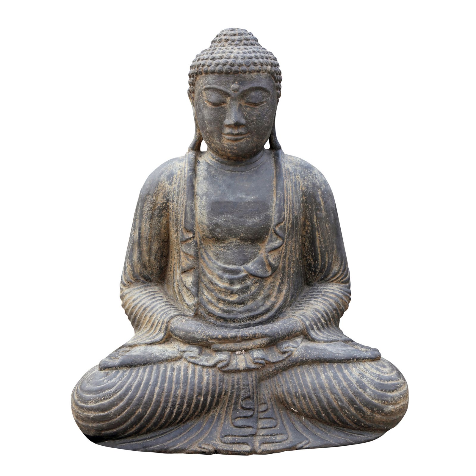 Buddha sitzend, grau, Steinguss, 40 x 36 x 25 cm