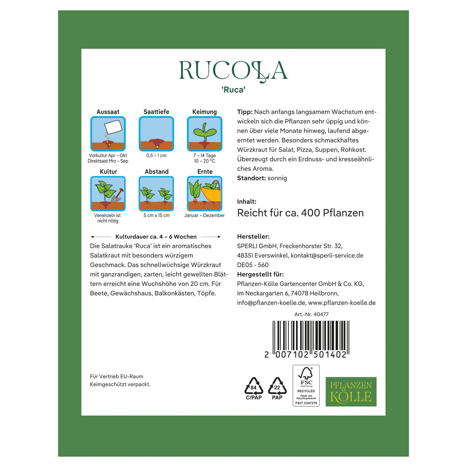 Kölles Beste Kräutersamen, Rucola 'Ruca'