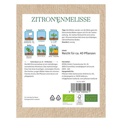 Kölle Bio Saatgut Zitronenmelisse, grün