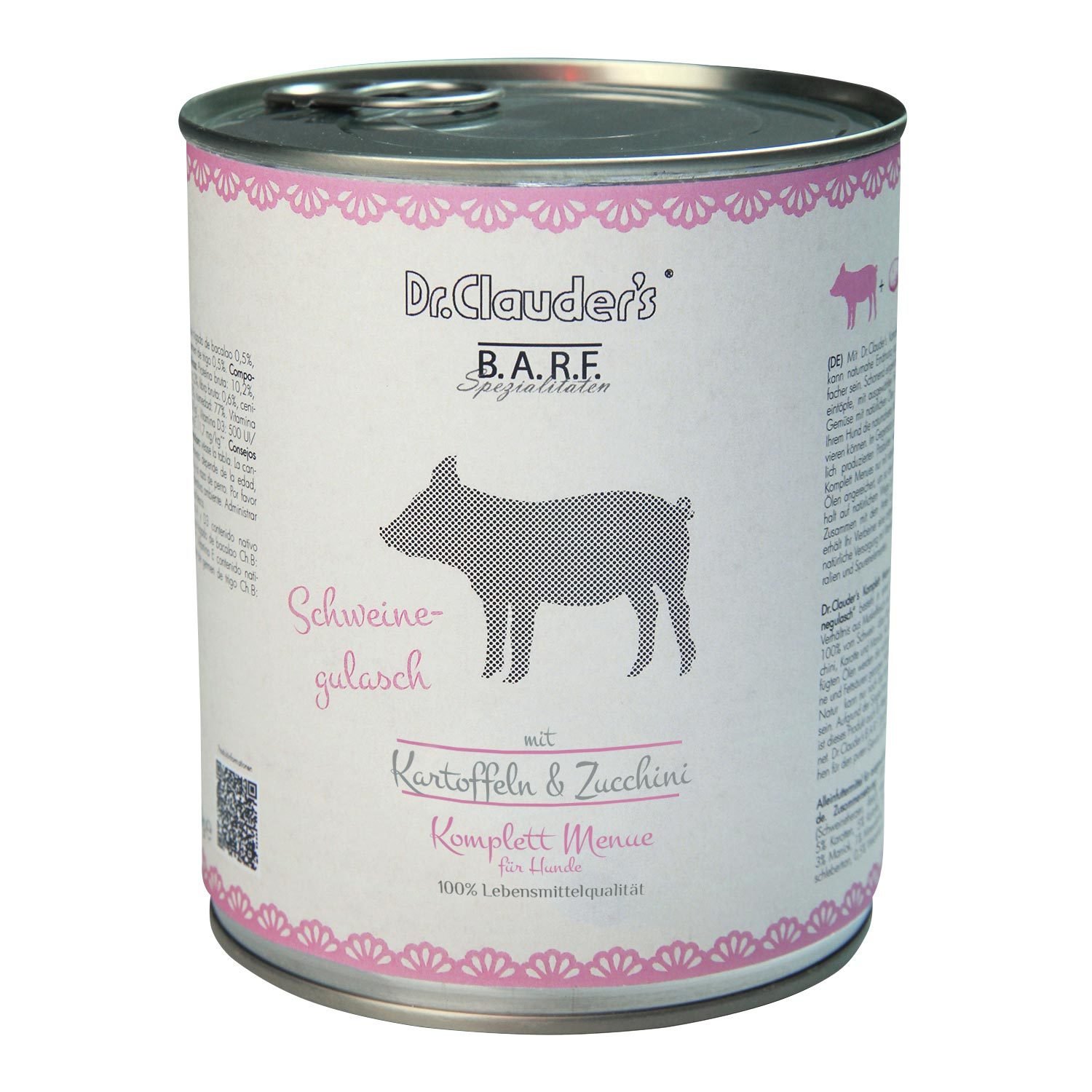 Dr. Clauder's Barf-Komplettmenü 'Schweinegulasch', Rind, 800 g