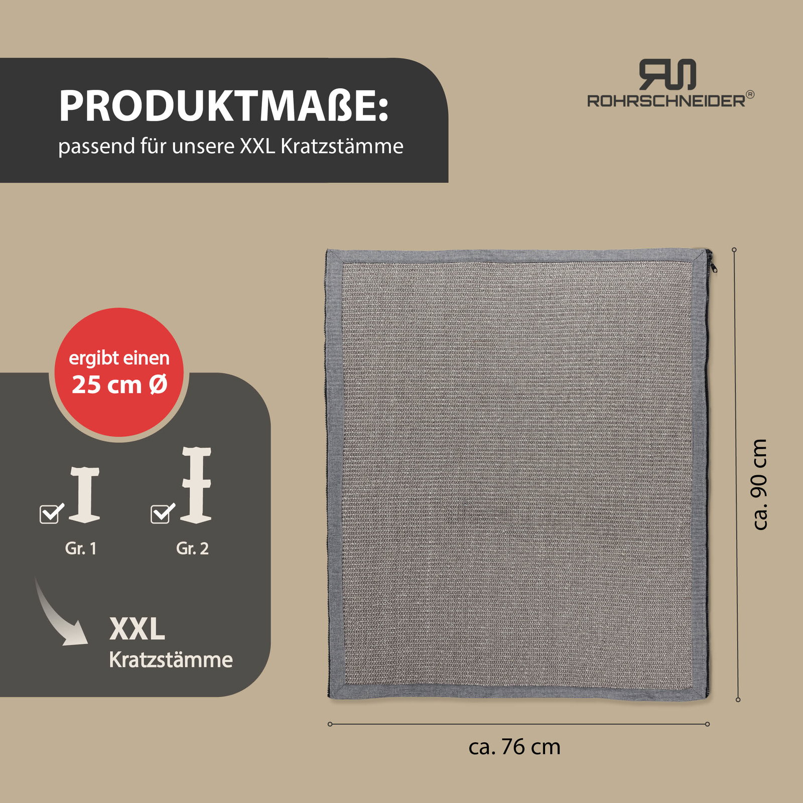 Rohrschneider Sisalmatte für XXL-Kratzstämme, grau