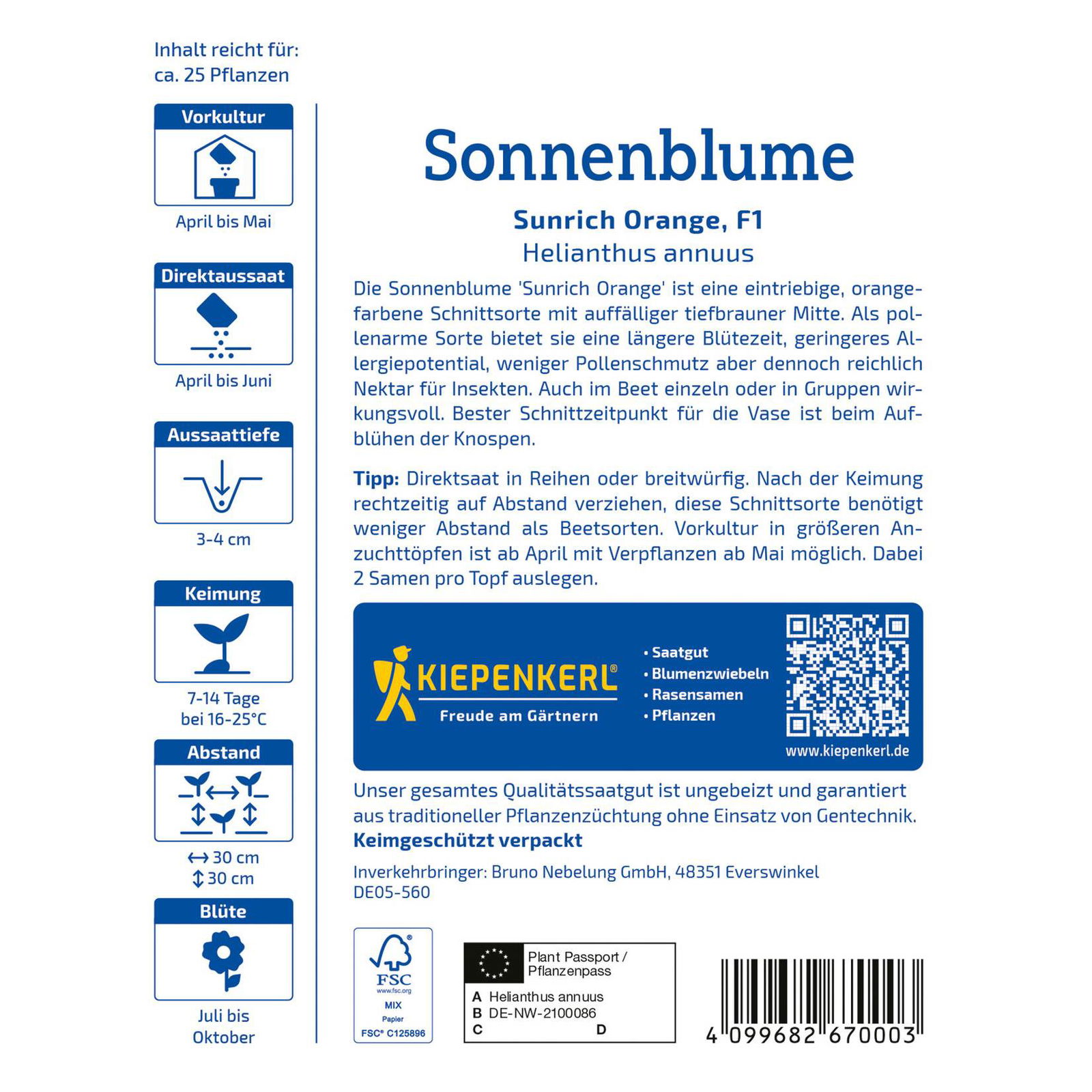 Blumensamen, Sonnenblume 'Sunrich Orange'