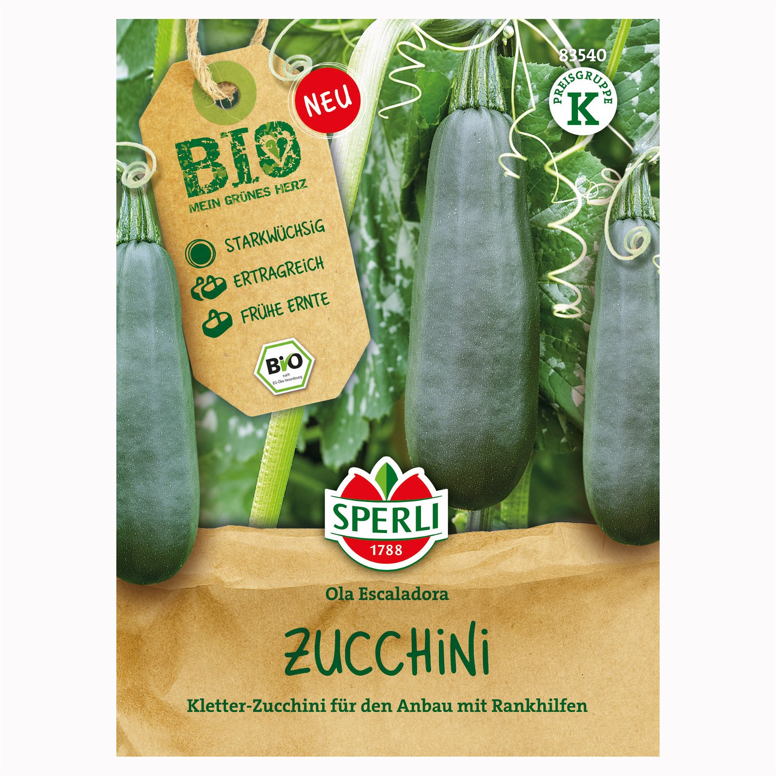 Gemüsesamen, Bio-Kletterzucchini 'Ola Escaladora', grün