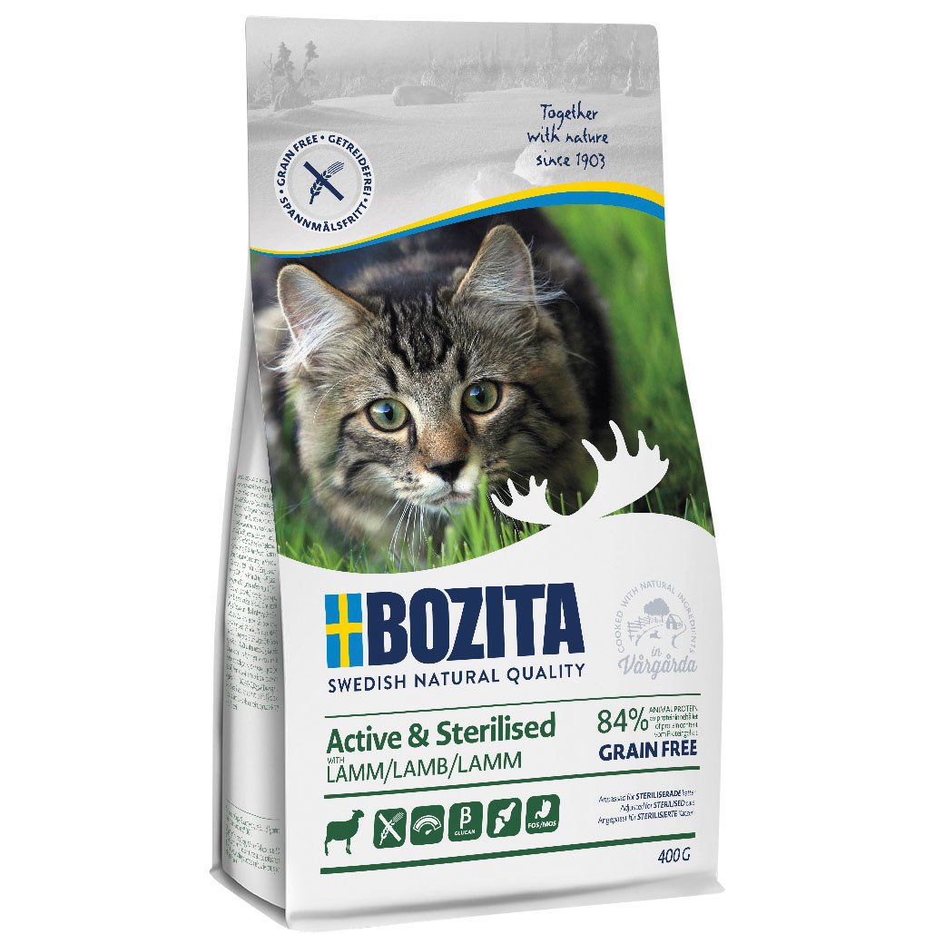 Trockenfutter, Bozita Cat Active & Sterilized, getreidefrei, Lamm, 400 g