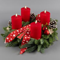 Dekorierter Adventskranz mit Kerzen in Rubinrot, Mix-Grün, ca. 35 cm Ø