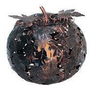 Gartenleuchte Kürbis mit Blatt, Kupfer, ca. 23,5 x 28 cm