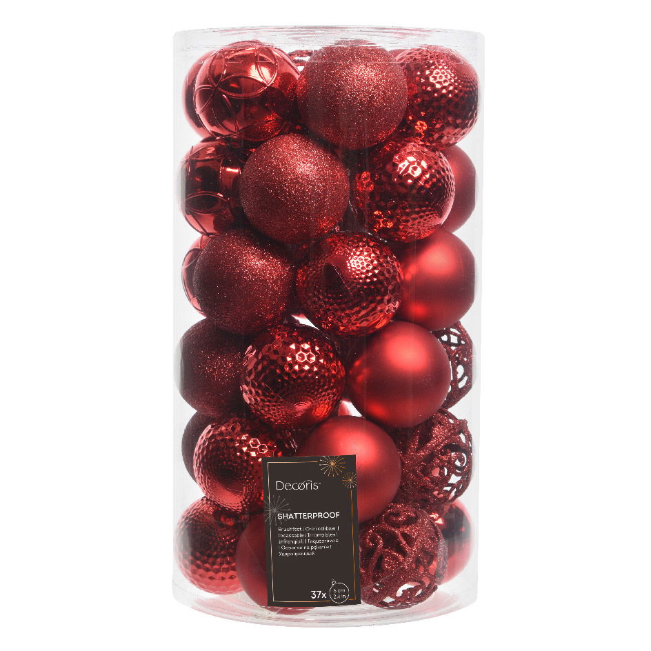 Kugelmix, 37er-Set, weihnachtsrot, ca. Ø 6 cm