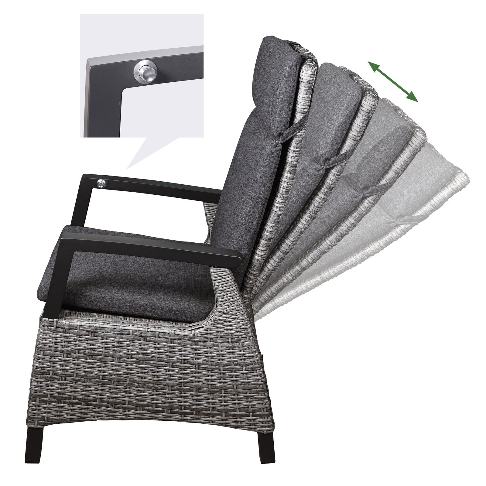 Kölle Sessel 'Bremen', verstellbare Rückenlehne, Alu, Kunstrattan, 109 x 72 cm