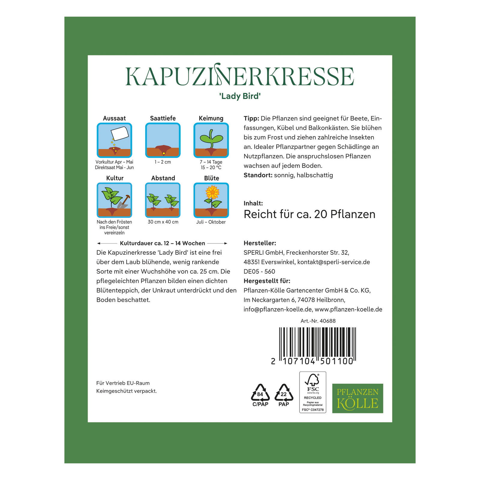 Kölles Beste Blumensamen, Kapuzinerkresse 'Lady Bird' Kölles Beste Blumensamen, Kapuzinerkresse 'Lady Bird'