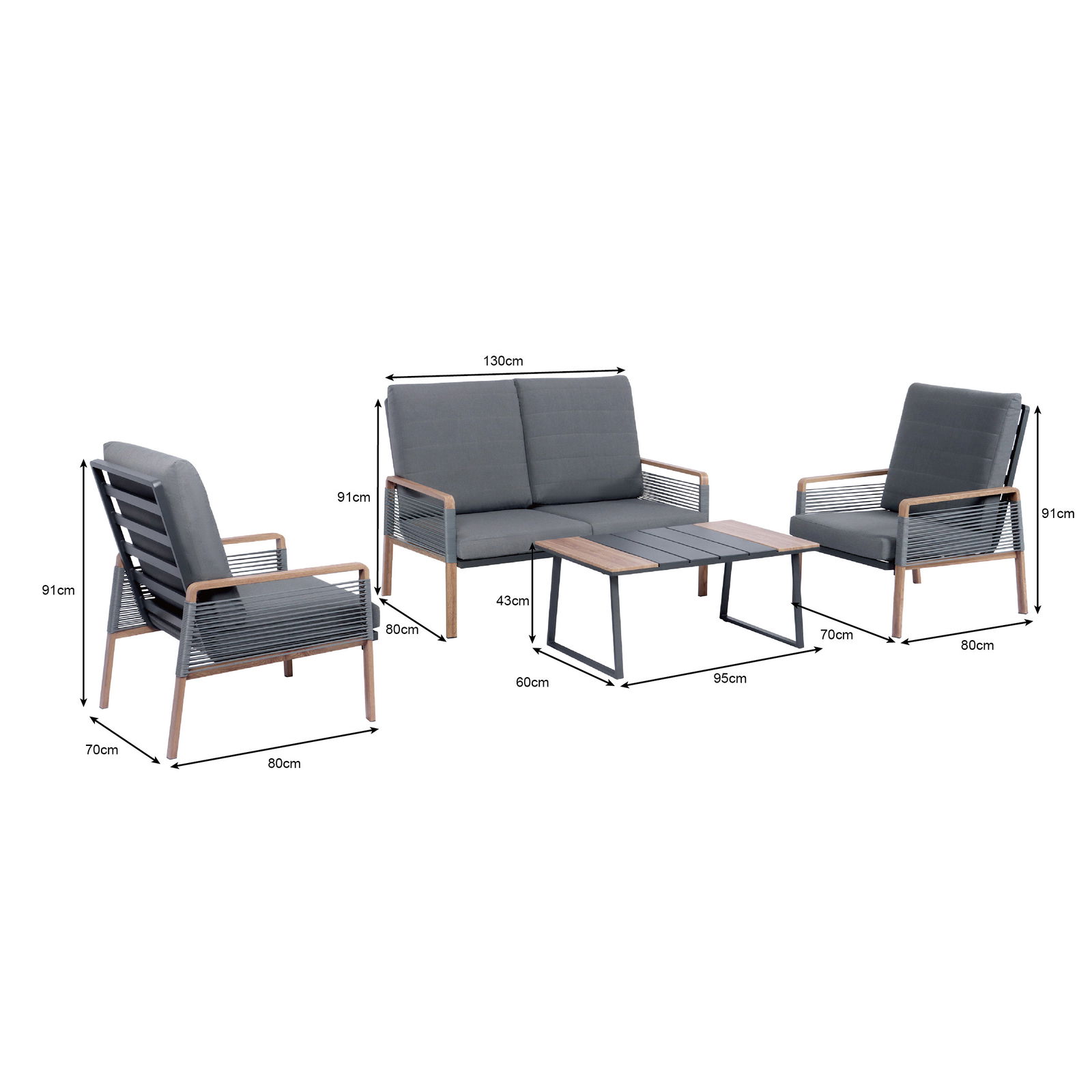 Loungegruppe 'Destiny' inkl. Kissen, 4-teilig, grau