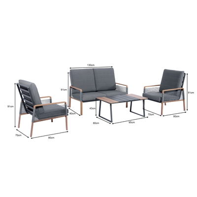 Loungegruppe 'Destiny' inkl. Kissen, 4-teilig, grau