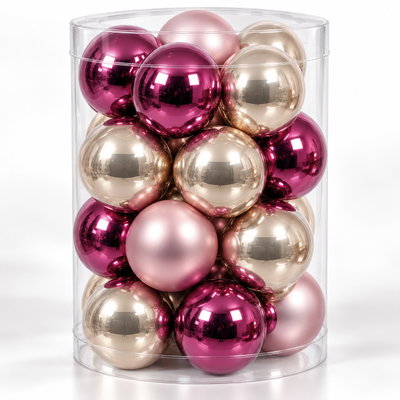 Glas-Kugelmix, 20 Kugeln je Ø 6 cm, puderrosa, perle & dunkelrosa Glas-Kugelmix, 20 Kugeln je Ø 6 cm, puderrosa, perle & dunkelrosa