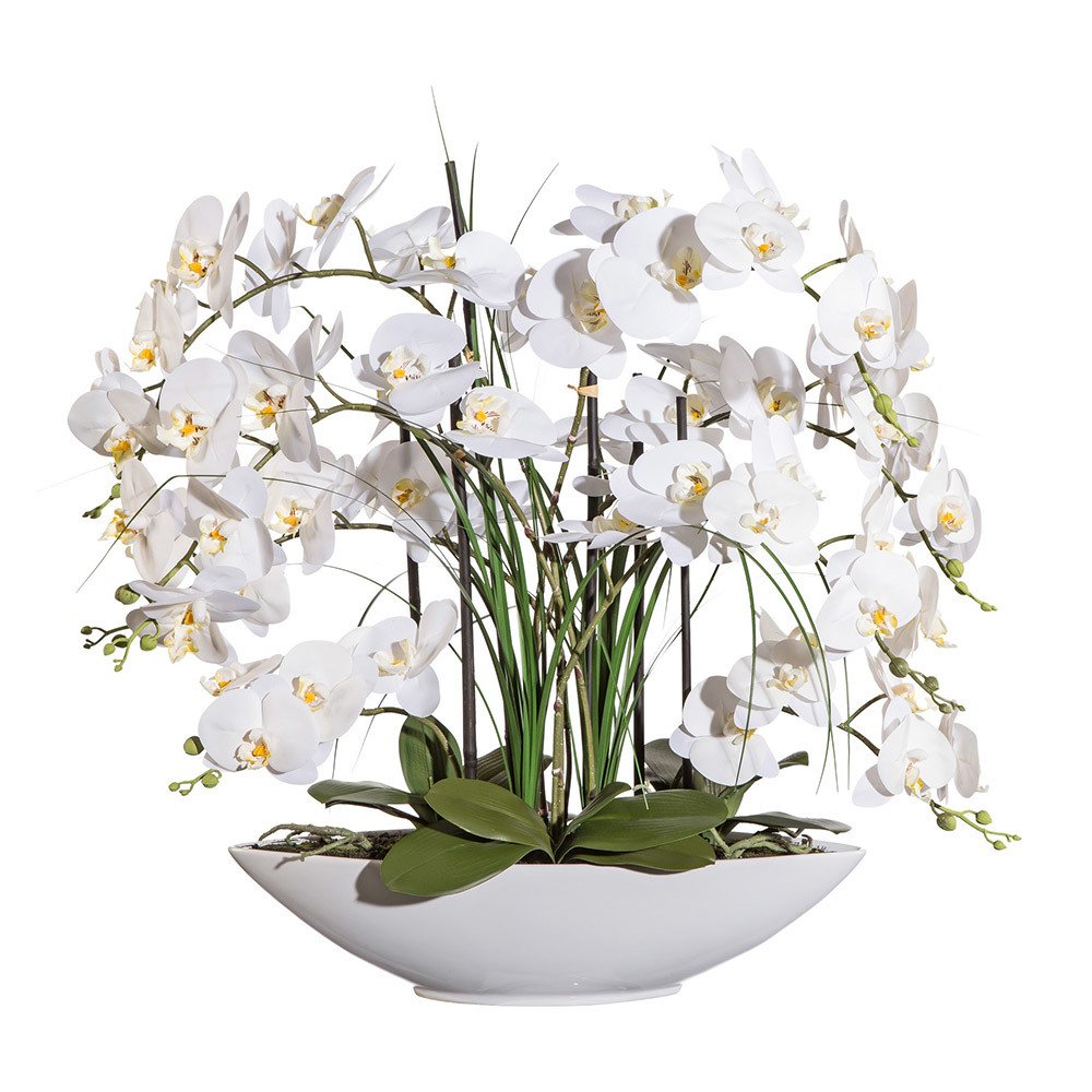 Kunstpflanze Phalaenopsis Orchidee weiß, mit weißer Keramikschale, ca. 70 cm