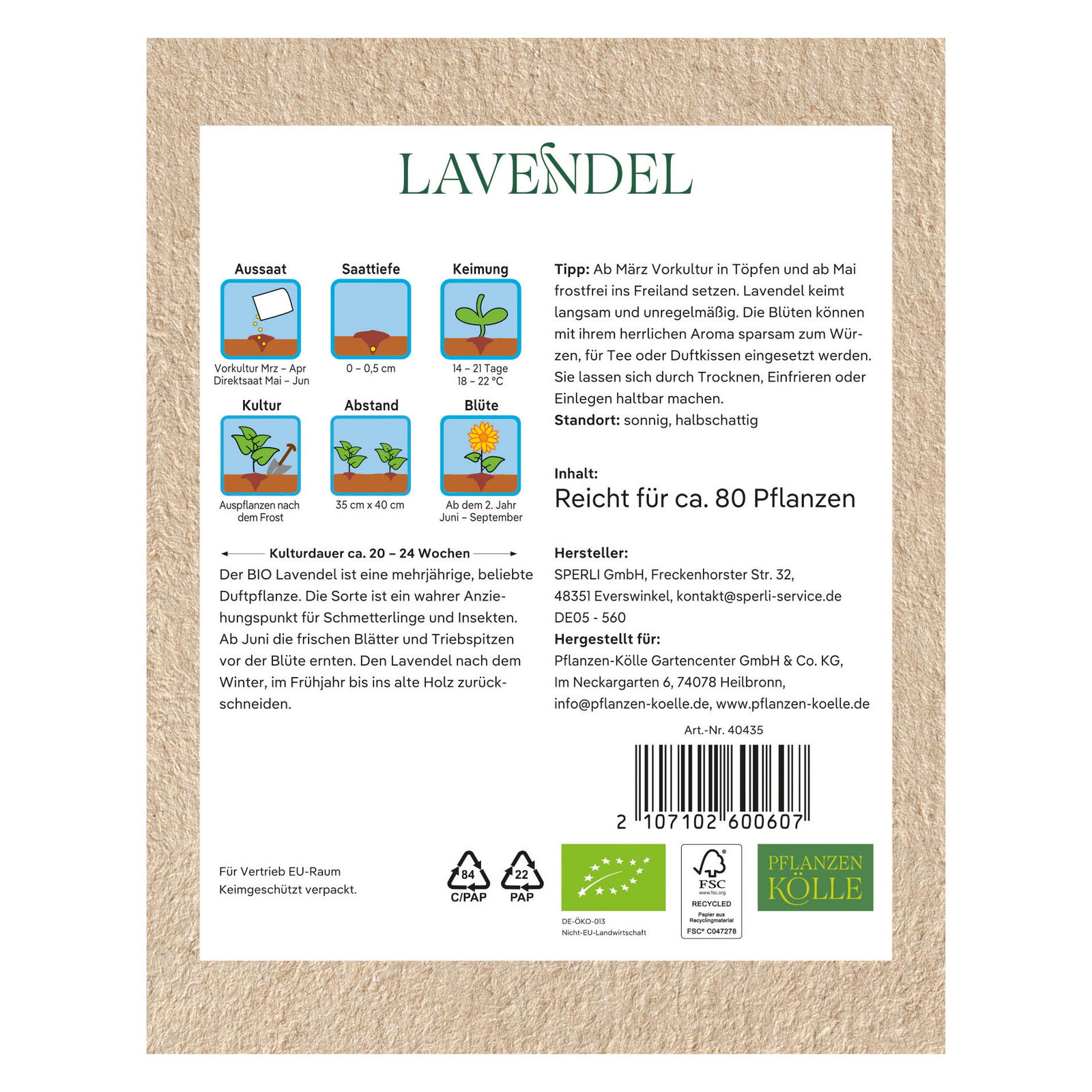 Kölle Bio Saatgut Lavendel, lila