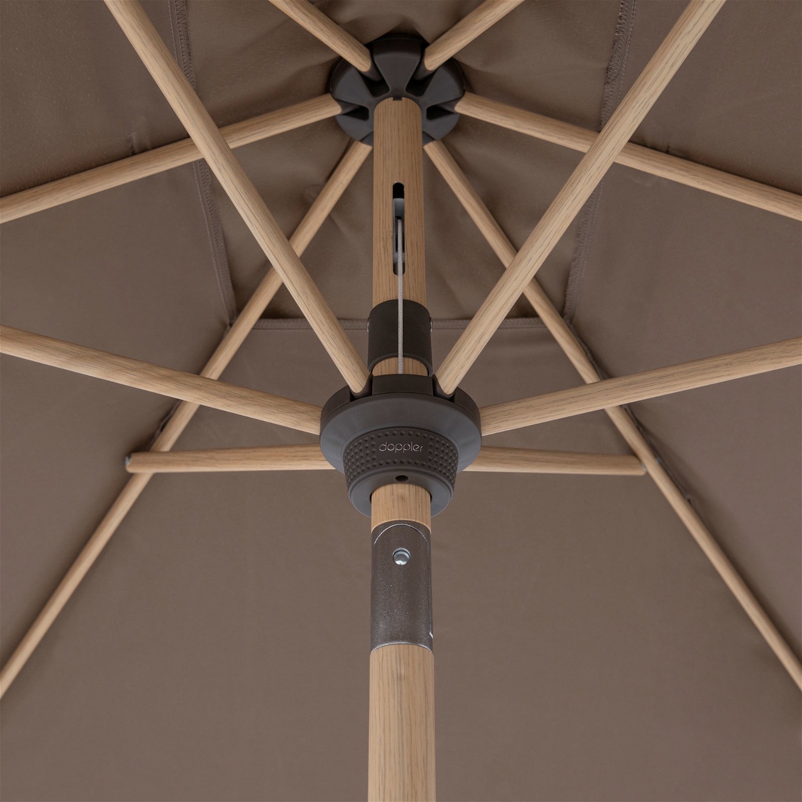 Doppler Kurbelschirm 'Alu-Wood Ultra', greige, ca. 210 x 140 cm