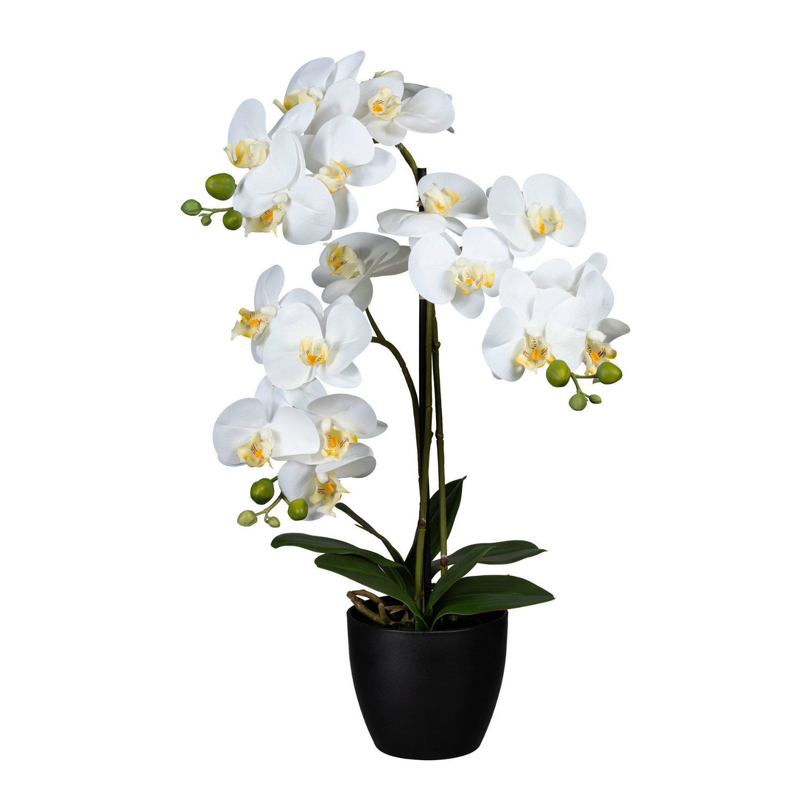 Künstliche Orchidee, Phalaenopsis, 3 Rispen, weiße Blüten, ca. 65 cm, 14 x 12 cm Kunststofftopf