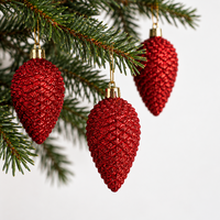 Glitter Zapfen, weihnachtsrot, Kunststoff, Höhe ca. 8 cm, 6er-Set Glitter Zapfen, weihnachtsrot, Kunststoff, Höhe ca. 8 cm, 6er-Set