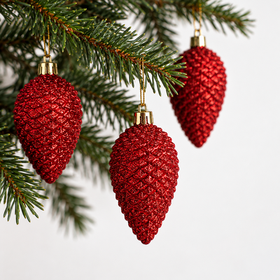 Glitter Zapfen, weihnachtsrot, Kunststoff, Höhe ca. 8 cm, 6er-Set Glitter Zapfen, weihnachtsrot, Kunststoff, Höhe ca. 8 cm, 6er-Set