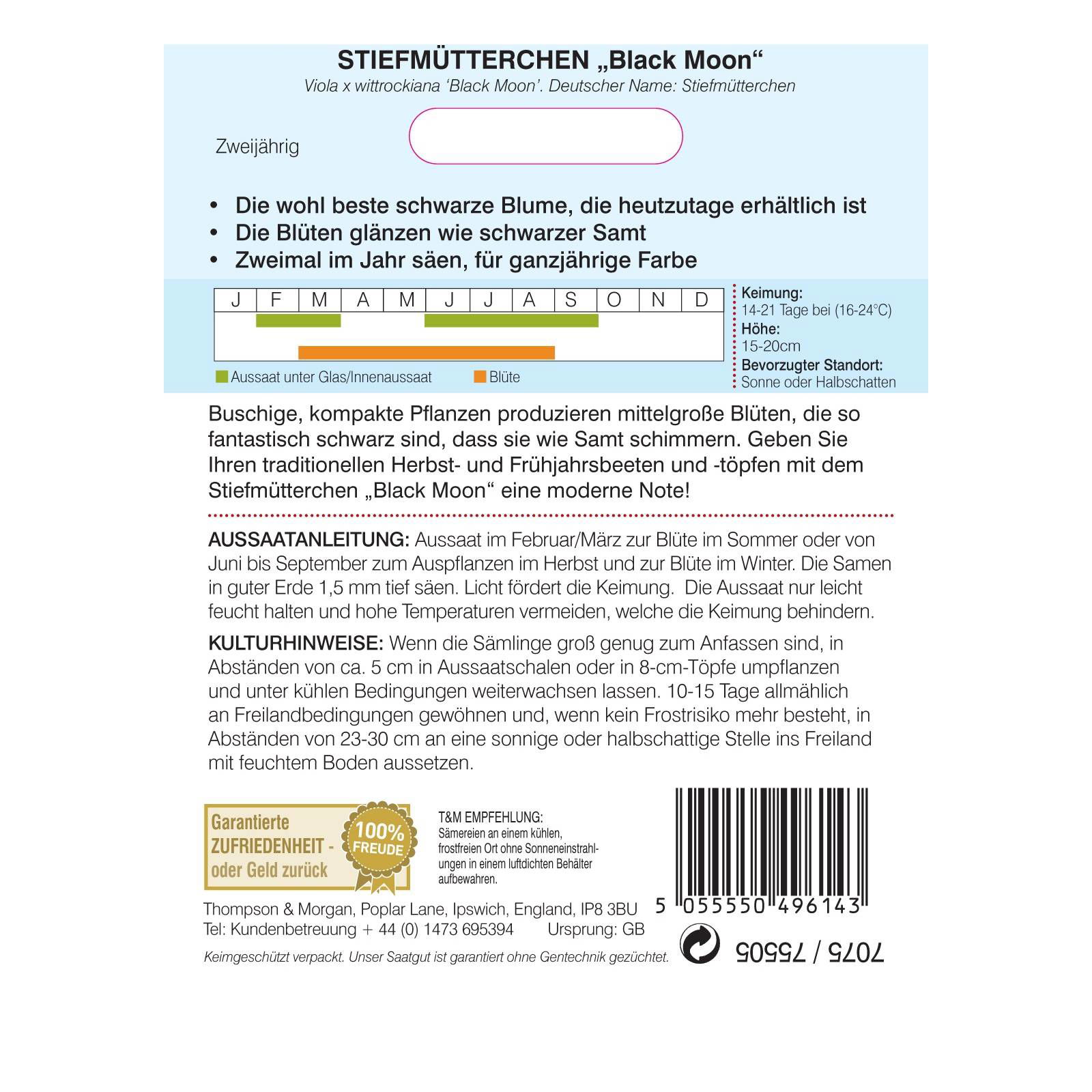 Thompson & Morgan Blumensamen Stiefmütterchen Black Moon