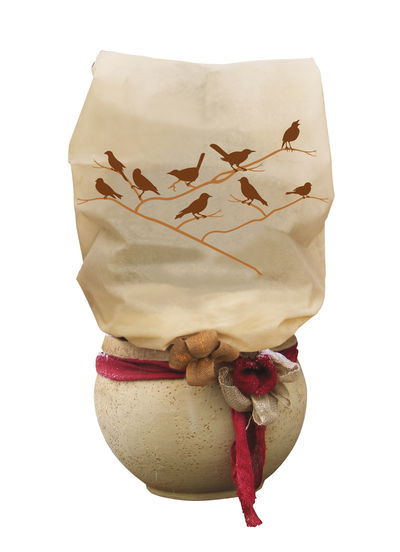 Winterschutz Mega-Vlieshaube 'Vögel', beige-braun, ca. 180 x 120 cm