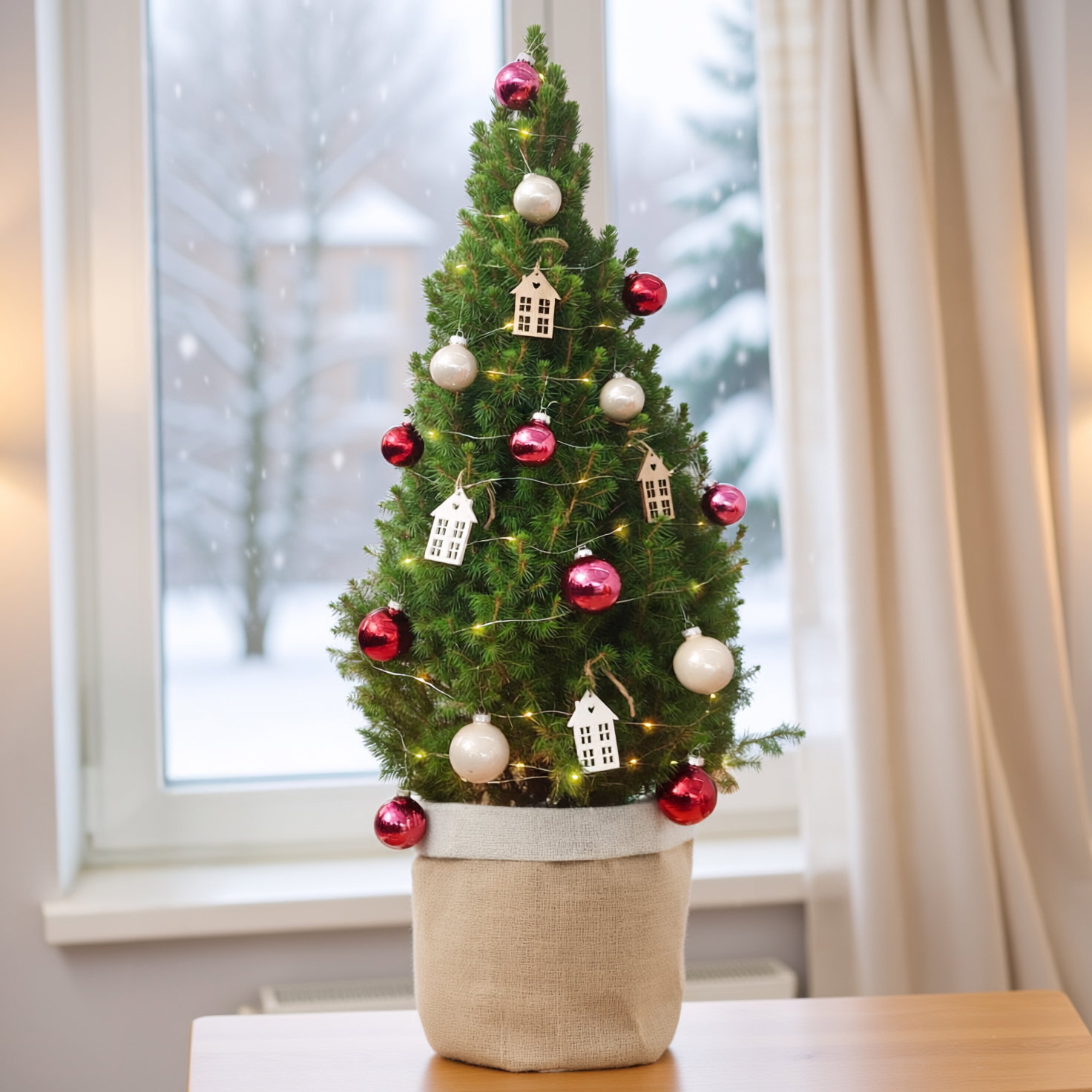 Weihnachtsbäumchen inkl. Deko, beere-rot, Höhe ca. 80 cm, Topf-Ø 25 cm