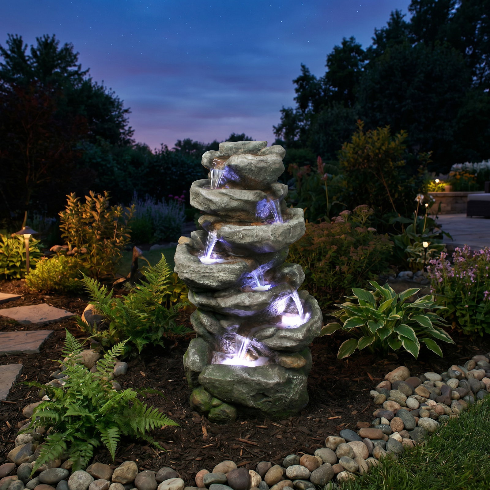 Brunnen aus Polyresin mit Pumpe, LED-Beleuchtung,10 m Kabel, ca. 56x44x102 cm Brunnen aus Polyresin mit Pumpe, LED-Beleuchtung,10 m Kabel, ca. 56x44x102 cm