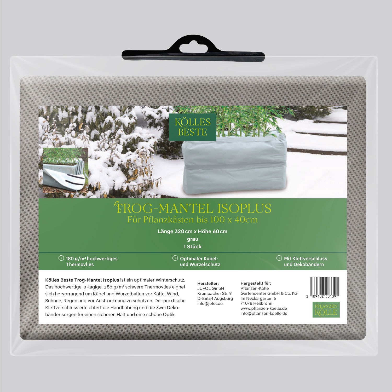 Kölles Beste Trog-Mantel Isoplus, grau, L320 x H60 cm Kölles Beste Trog-Mantel Isoplus, grau, L320 x H60 cm