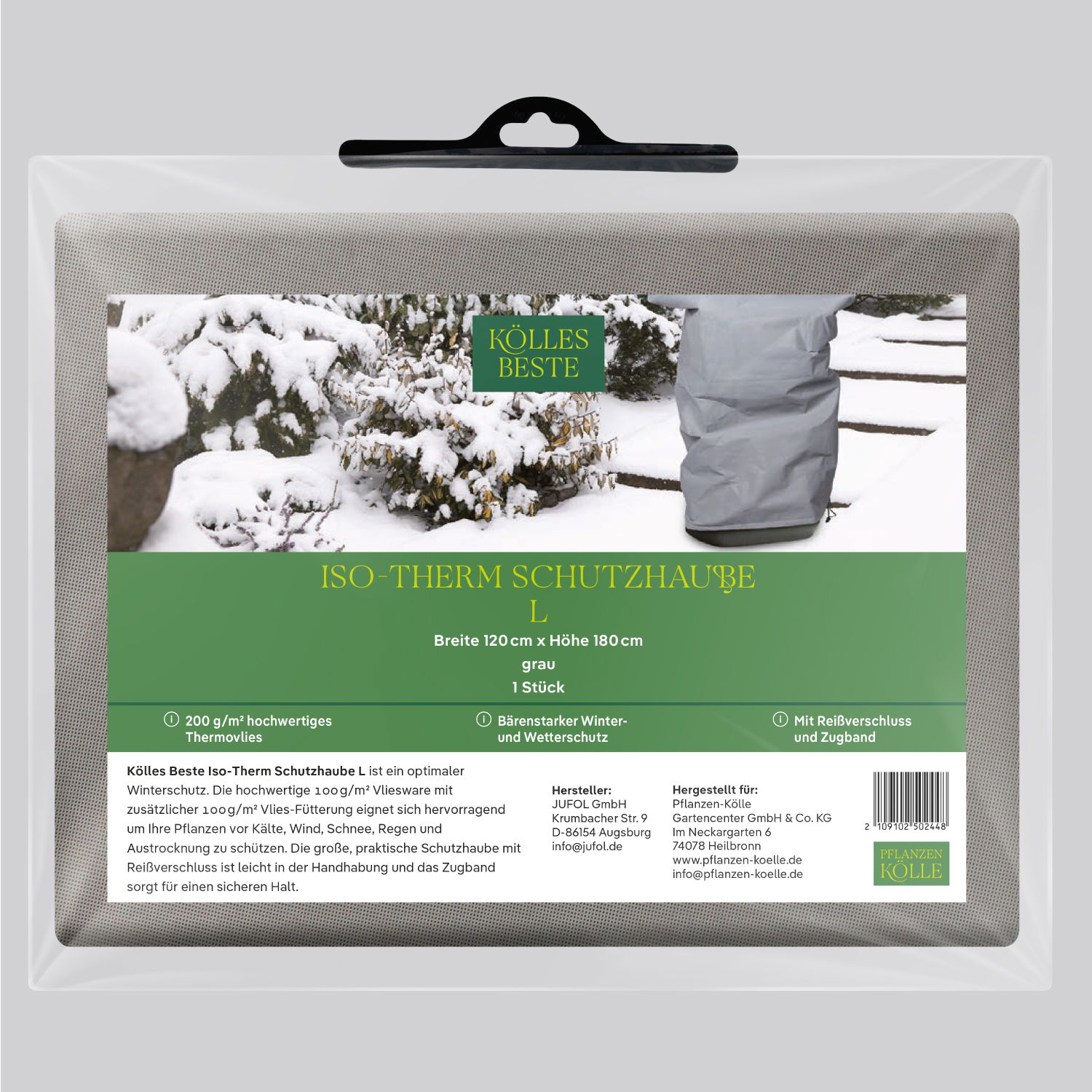 Kölles Beste Iso-Therm Schutzhaube L, grau, B120 x H180 cm Kölles Beste Iso-Therm Schutzhaube L, grau, B120 x H180 cm
