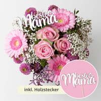 Blumenstrauß 'Pink Passion' inkl. Stecker 'Beste Mama' handgebunden, Größe M